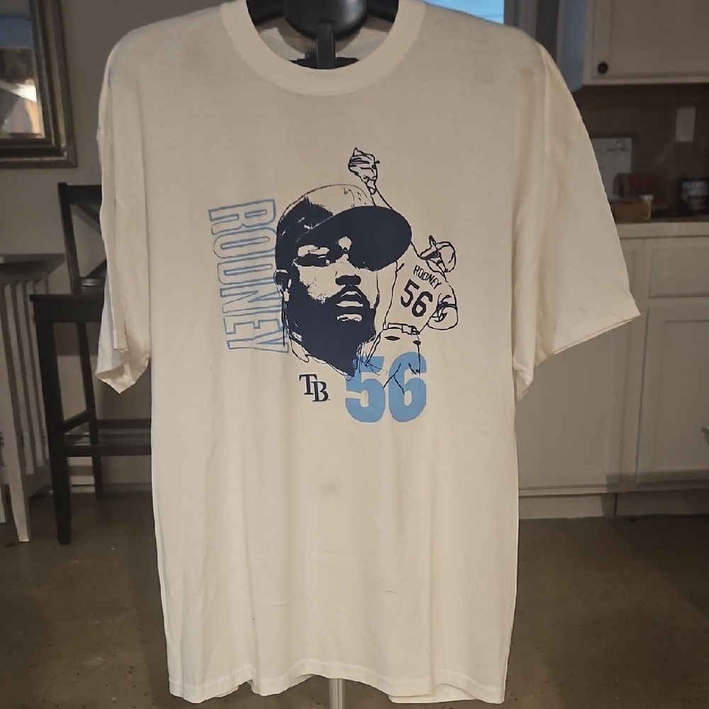 Rodney White Tee with Blue Athlete Design